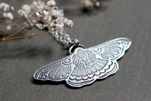 Night ballet, moth necklace in sterling silver