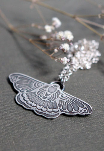 Night ballet, moth necklace in sterling silver