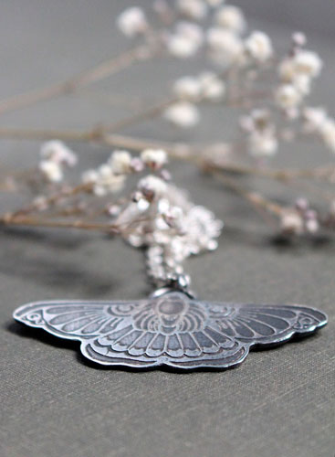 Night ballet, moth necklace in sterling silver