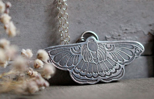 Night ballet, moth necklace in sterling silver