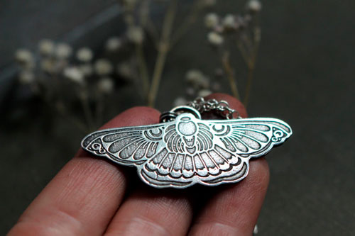 Night ballet, moth necklace in sterling silver