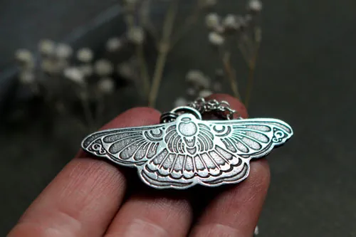 Night ballet, moth necklace in sterling silver