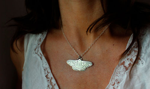 Night ballet, moth necklace in sterling silver