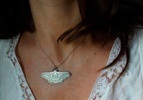 Night ballet, moth necklace in sterling silver