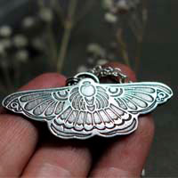 Night ballet, moth necklace in sterling silver