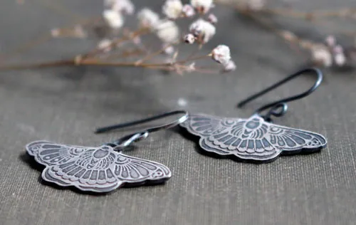 Night dance, moth earrings in sterling silver