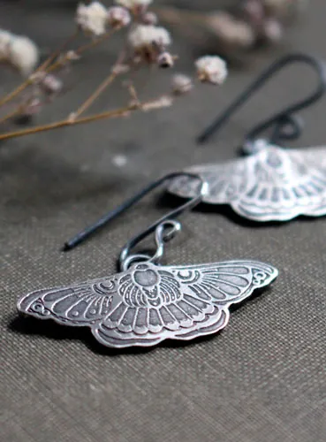 Night dance, moth earrings in sterling silver