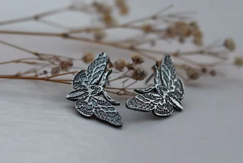 Nocturnal butterflies, butterfly stud earrings in sterling silver
