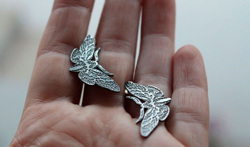 Nocturnal butterflies, butterfly stud earrings in sterling silver
