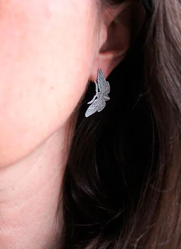 Nocturnal butterflies, butterfly stud earrings in sterling silver