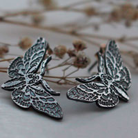 Nocturnal butterflies, butterfly stud earrings in sterling silver