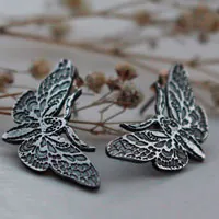 Nocturnal butterflies, butterfly stud earrings in sterling silver