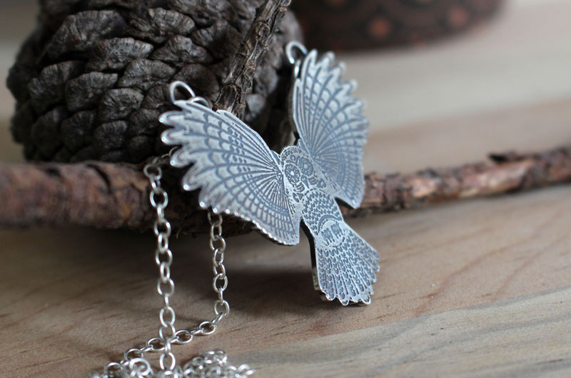 Nocturne, owl protector of the night necklace in sterling silver