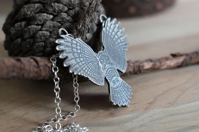 Nocturne, owl protector of the night necklace in sterling silver