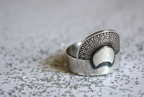 Nokomis, Native American sun and moon ring in silver