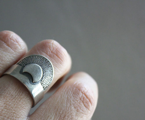 Nokomis, Native American sun and moon ring in silver