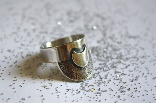 Nokomis, Native American sun and moon ring in silver