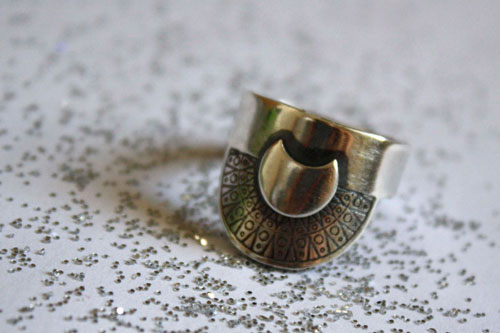 Nokomis, Native American sun and moon ring in silver