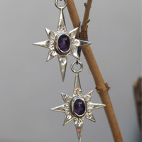 North Star, shepherd’s star earrings in silver and amethyst