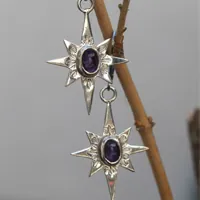 North Star, shepherd’s star earrings in silver and amethyst