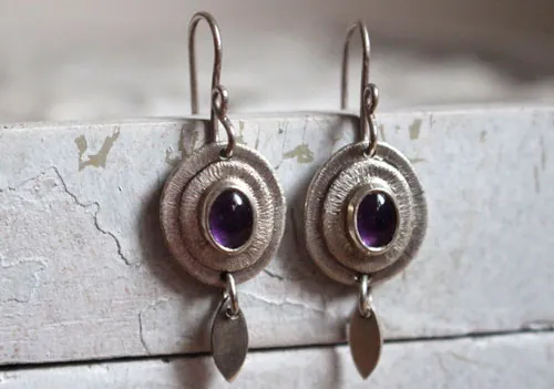 Nova at dusk, celestial earrings in sterling silver and amethyst