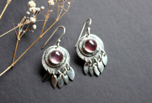 Nova corundum, astronomy earrings in silver and pink sapphire