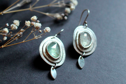 Nova sapphire, astronomy earrings in sterling silver and green sapphire