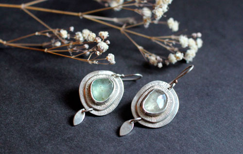 Nova sapphire, astronomy earrings in sterling silver and green sapphire