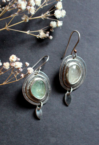 Nova sapphire, astronomy earrings in sterling silver and green sapphire