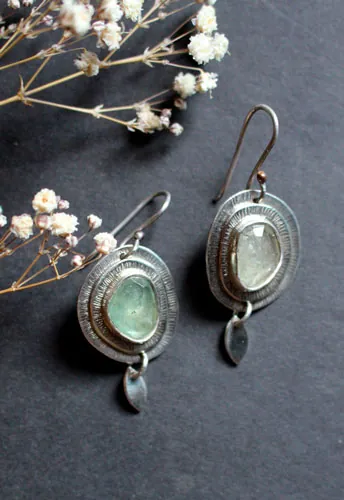 Nova sapphire, astronomy earrings in sterling silver and green sapphire