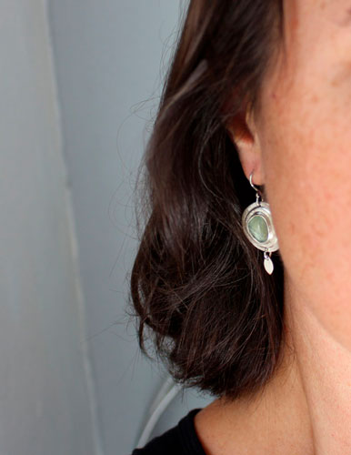 Nova sapphire, astronomy earrings in sterling silver and green sapphire