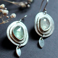 Nova sapphire, astronomy earrings in sterling silver and green sapphire