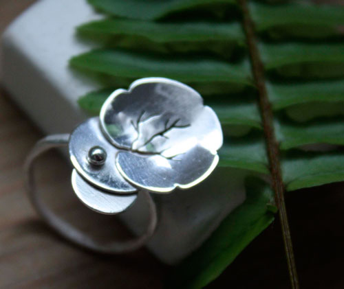 Nympheale, lotus water lily ring in sterling silver