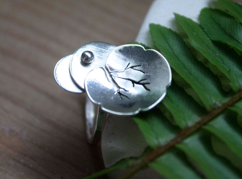 Nympheale, lotus water lily ring in sterling silver