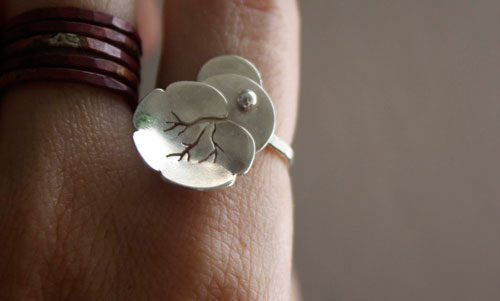 Nympheale, lotus water lily ring in sterling silver