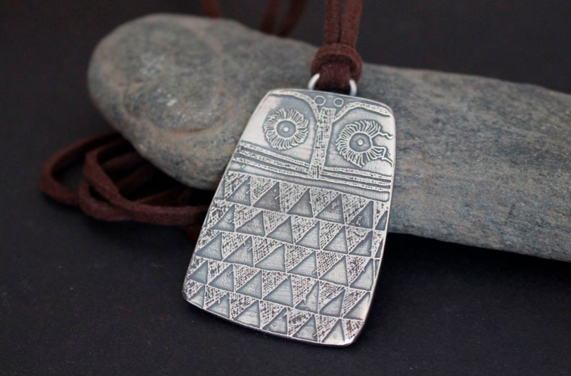 Neolithic owl, copper age bird necklace in silver