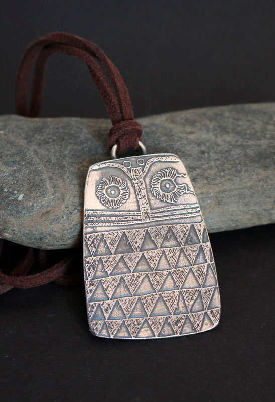 Neolithic owl, copper age bird necklace in silver