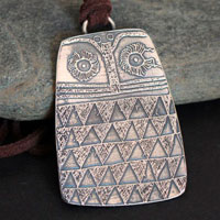 Neolithic owl, copper age bird necklace in silver