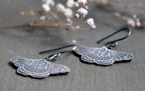 Night dance, butterfly moth earrings in sterling silver