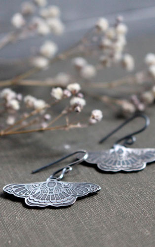 Night dance, butterfly moth earrings in sterling silver