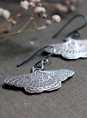 Night dance, butterfly moth earrings in sterling silver