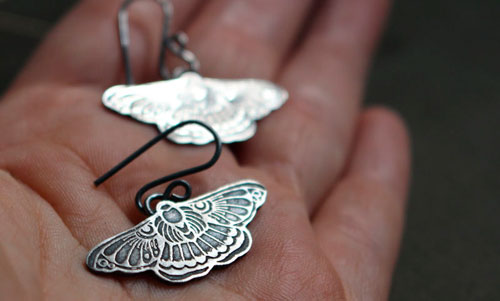 Night dance, butterfly moth earrings in sterling silver