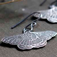 Night dance, butterfly moth earrings in sterling silver