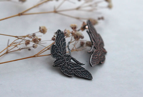 Nocturnal butterflies, moth studs earrings in sterling silver 