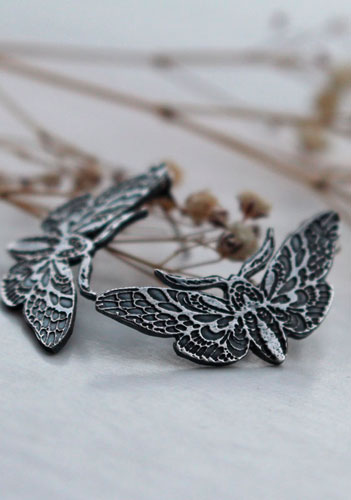 Nocturnal butterflies, moth studs earrings in sterling silver 