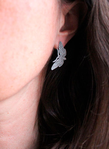 Nocturnal butterflies, moth studs earrings in sterling silver 