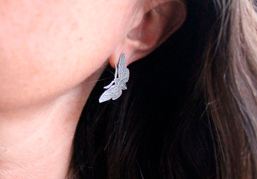 Nocturnal butterflies, moth studs earrings in sterling silver 