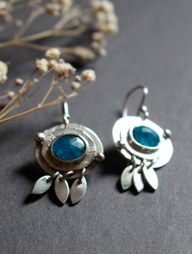 Nova apatite, astronomical earrings in sterling silver and blue apatite