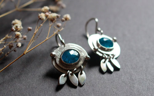 Nova apatite, astronomical earrings in sterling silver and blue apatite