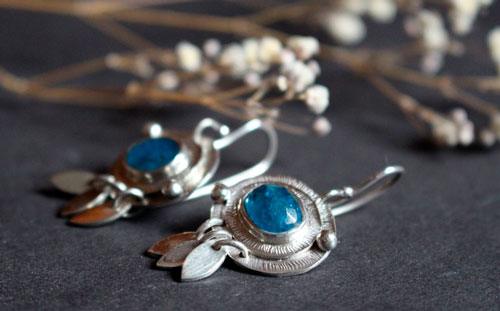 Nova apatite, astronomical earrings in sterling silver and blue apatite